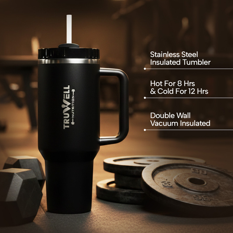 TruWell Nutrition HydraSip Pro | 1.2L Stainless Steel Insulated Tumbler with Straw & Handle Black